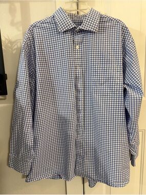 Michael Kors Blue and White Gingham Dress Shirt